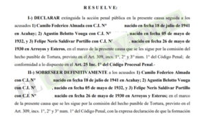 Por fallecimiento se extingue causa contra presuntos torturadores del régimen stronista