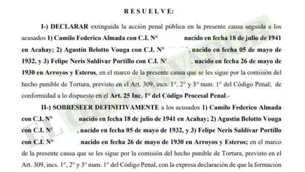 Por fallecimiento se extingue causa contra presuntos torturadores del régimen stronista