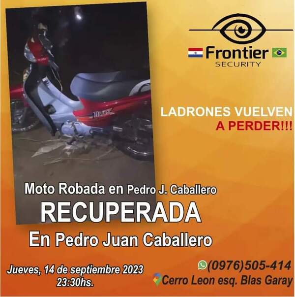 Motocicleta hurtada de una farmacia fue recuperada mediante Frontier Security - Radio Imperio 106.7 FM