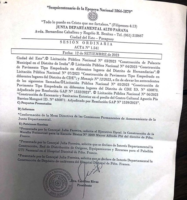 Junta Departamental aprueba todas las adjudicaciones remitidas por el ex gobernador González Vaesken | DIARIO PRIMERA PLANA