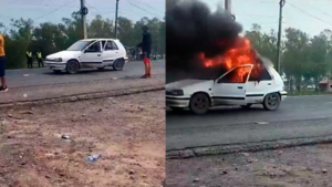 Captan a manifestante incendiando un vehículo en medio de protesta en Puente Remanso