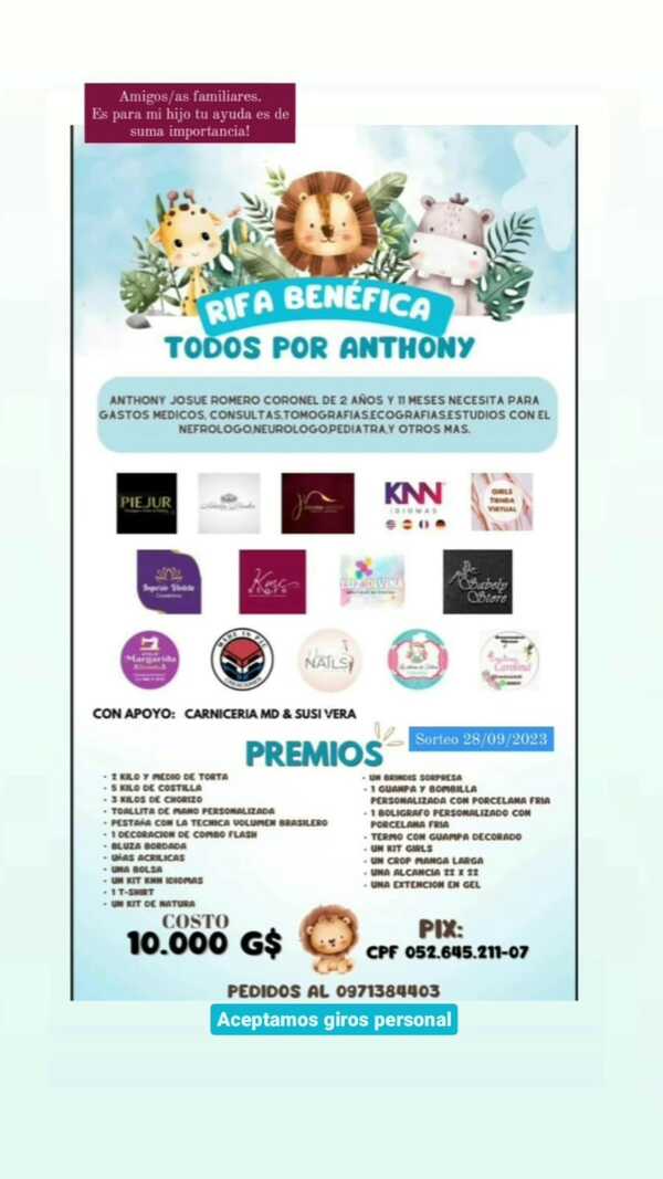 Organizan rifa para cubrir gastos médicos de niño de casi 3 años diagnosticado con enfermedad renal - Radio Imperio 106.7 FM
