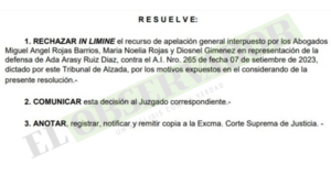 Rechazan apelación de implicada en asesinato del militar Líder Ríos