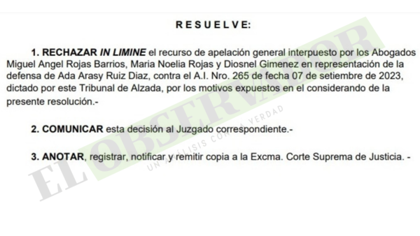 Rechazan apelación de implicada en asesinato del militar Líder Ríos