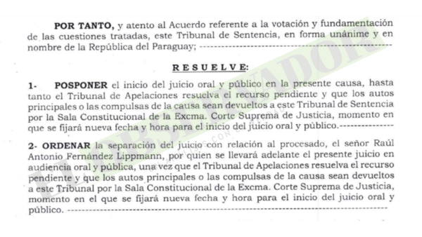 Fernández Lippman y Carmelo Caballero afrontarán juicio de manera separada