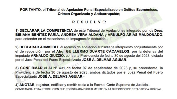 Cámara confirma rechazo a reposición de plazo solicitado por Giuzzio y podrá fijarse preliminar