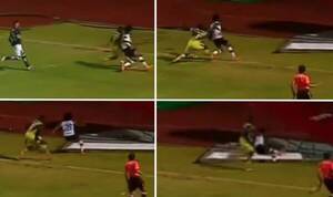 [VIDEO] Un equipo ascendió y un jugador “descendió”: ¡chocó y se cayó en el túnel de salida!