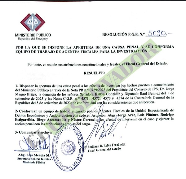 Fiscal General conforma equipo de fiscales para investigar irregularidades en IPS