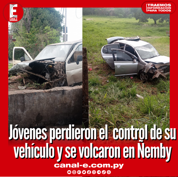Jóvenes perdieron el control de su vehículo y se volcaron en Ñemby