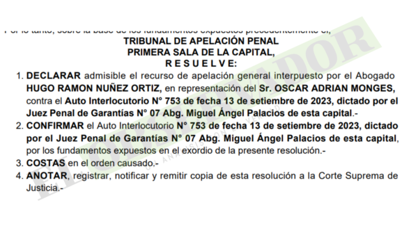 Cámara confirma prisión preventiva de empresario que estaría ligado a “Cucho” Cabaña