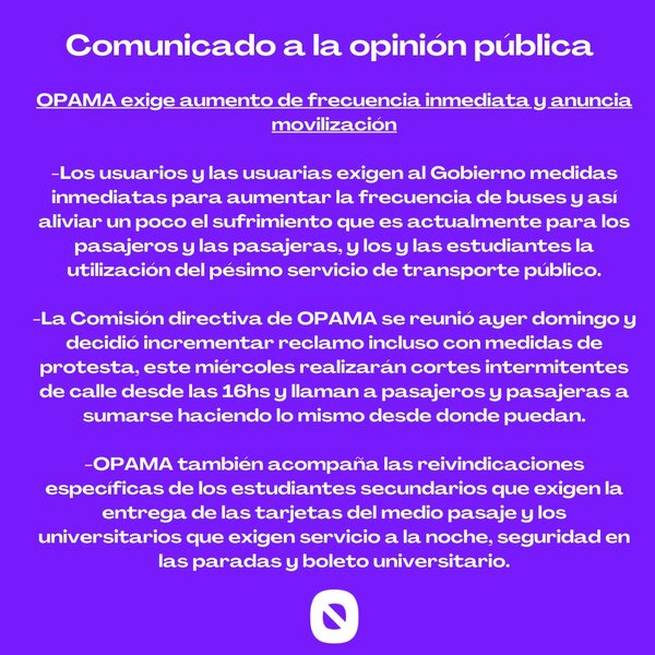 OPAMA llaman a manifestación por crisis del transporte público | 1000 Noticias