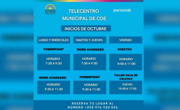 Municipalidad de CDE anuncia nuevos cursos gratuitos en telecentro