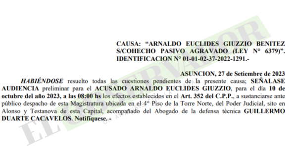 Preliminar para Giuzzio será en octubre