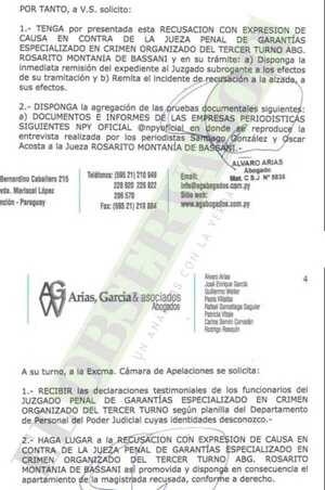 Recusación a jueza traba audiencia preliminar en causa A Ultranza Py