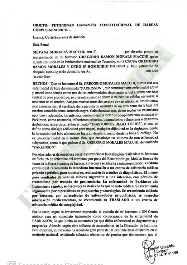 Familia de “Papo” Morales presenta Hábeas Corpus para que acceda a tratamiento médico
