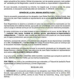 Cámara confirma a juez en el caso de fiscala acusada por pedido de coima