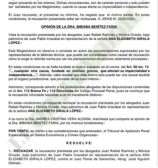 Cámara confirma a juez en el caso de fiscala acusada por pedido de coima