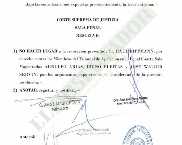 Sala Penal rechaza recusación de Fernández Lippmann por maliciosa y carente de razón