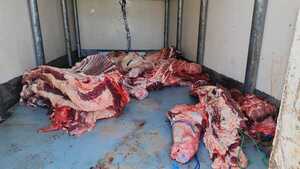 Decomisan furgón refrigerado con carga supuestamente  ilegal de carne en operativo aduanero