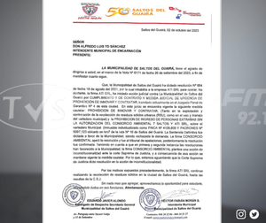 INTENDENTE DE SALTO DEL GUAIRÁ ADVIERTE A LUIS YD SOBRE LAS IRREGULARIDADES DE LA EMPRESA ATI S.R.L.