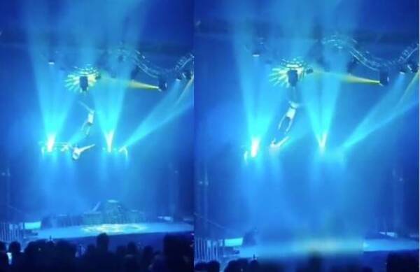 [VIDEO] Trapecistas hacían su acto y ¡chiplé! cayeron de 5 metros de altura