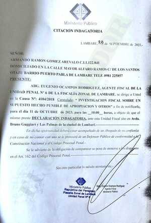 Convocan al exintendente de Lambaré Armando Gómez a indagatoria 