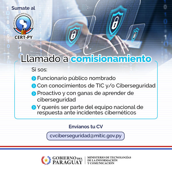 ViceTIC llama a comisionamiento de funcionarios públicos para área de Ciberseguridad