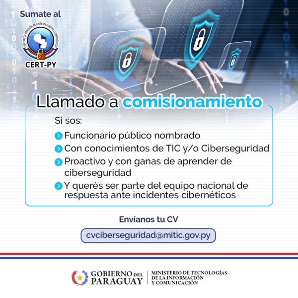 ViceTIC convoca a comisionamiento de funcionarios públicos para área de Ciberseguridad