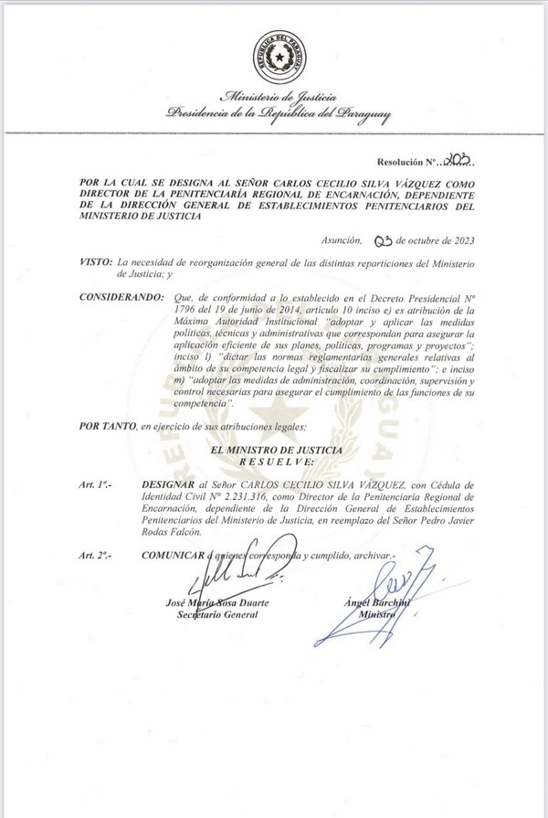 Barchini destituye a director de penal que lo contradijo | 1000 Noticias