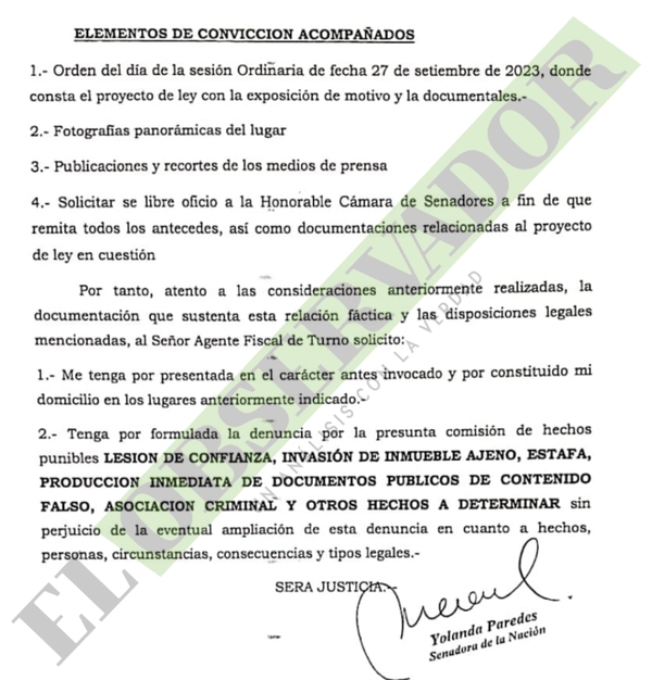 Senadora denuncia ante Fiscalía a los “invasores vip” de finca de Remansito