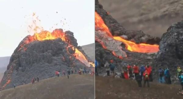 Turismo extremo: desafían a la muerte a metros de un volcán en plena erupción