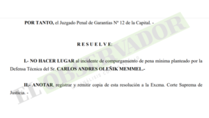 Carlos Oleñik intentó sin éxito abandonar la prisión