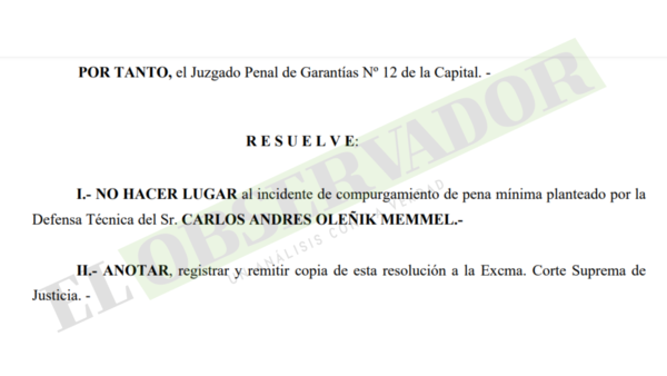 Carlos Oleñik intentó sin éxito abandonar la prisión