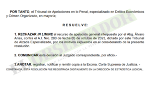 A Ultranza Py: Cámara rechaza apelación de la resolución que confirma a la jueza Montanía