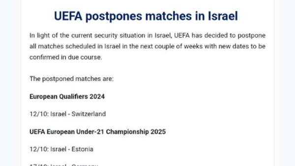La UEFA aplaza el partido Israel-Suiza por el conflicto armado