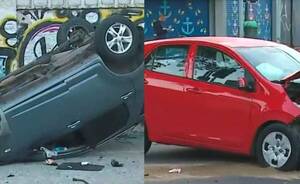 A mal tiempo… ¡fondo blanco!: en pleno lureró chocó, reventó dos autos, volcó y ¡se fue a chupar!