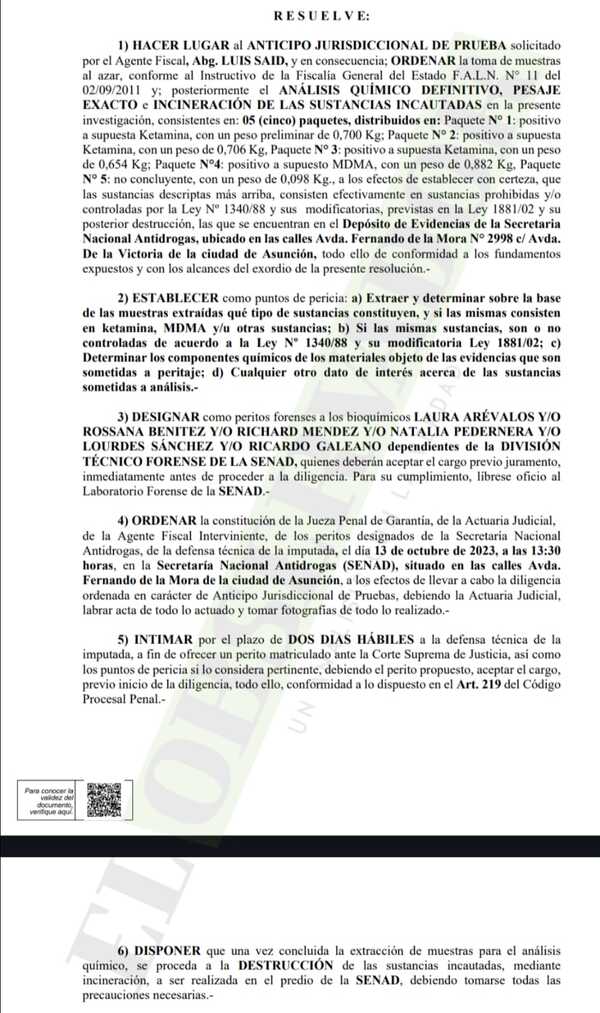 Ordenan destrucción de drogas sintéticas incautadas en aeropuerto Silvio Pettirossi