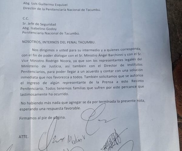 Presos presentan nota con exigencias