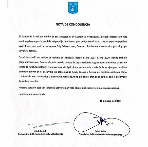 Embajadores de Israel confirman y lamentan la muerte de un paraguayo
