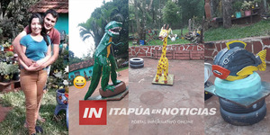 ARTISTA DE NVA. ALBORADA CONVIERTE NEUMÁTICOS EN DESUSO EN OBRAS DE ARTE - Itapúa Noticias