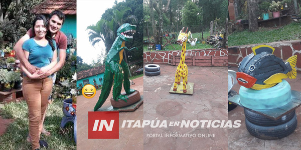 ARTISTA DE NVA. ALBORADA CONVIERTE NEUMÁTICOS EN DESUSO EN OBRAS DE ARTE - Itapúa Noticias