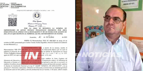 EX DIRECTOR DEPARTAMENTAL DE EDUCACIÓN FUE ASIGNADO A LA SUPERVISIÓN EDUCATIVA - Itapúa Noticias