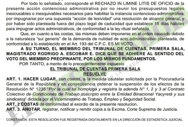 Con dos votos a favor y uno en contra, Tribunal de Cuentas suspende inmunidad de sindicalistas de EBY