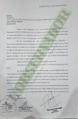 Hace dos años juez no acude a su despacho y abogado pide informe