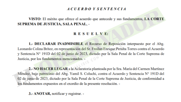 Sala Penal declara inadmisible reposición planteada por defensa de Froilán Peralta