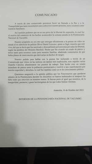 Internos de Tacumbú dicen que se les privó de su “libertad de expresión” | 1000 Noticias