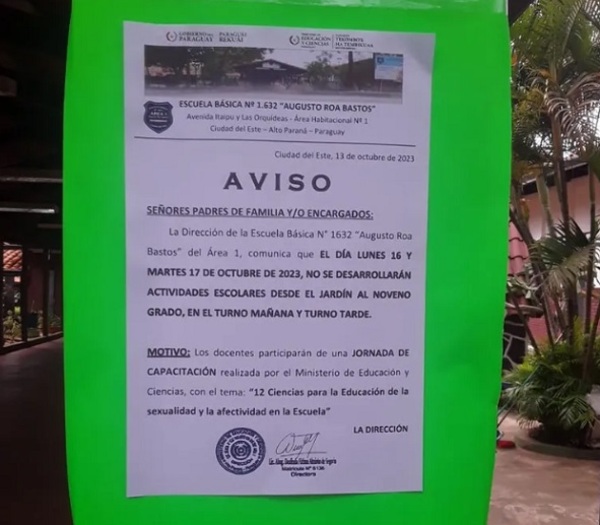 MEC suspende clases en 9 clases de CDE por capacitación “provida”
