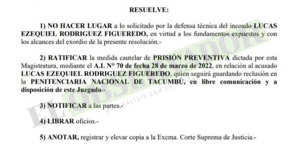 Acusado por tráfico buscó utilizar crisis en Tacumbú para revocar prisión preventiva