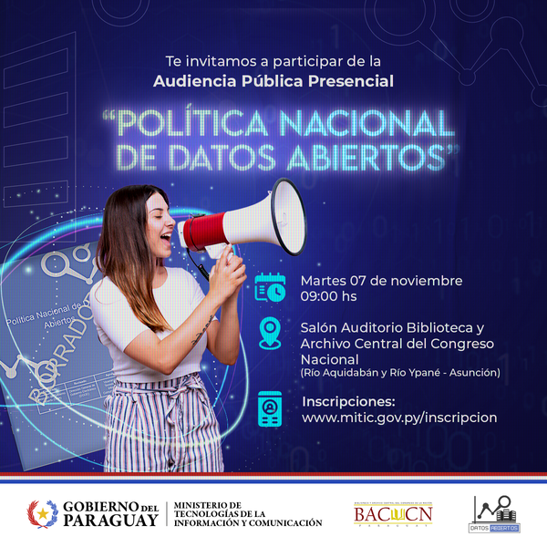 MTIIC invita a audiencia pública presencial sobre Política Nacional de Datos Abiertos