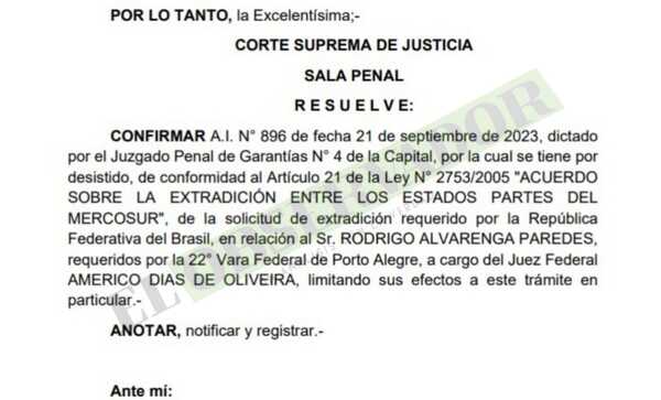 Sala Penal confirma desistimiento por parte de Brasil de extradición de narcoempresario